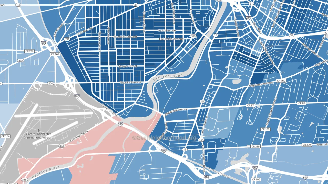 14627, NY block-group political-lean map