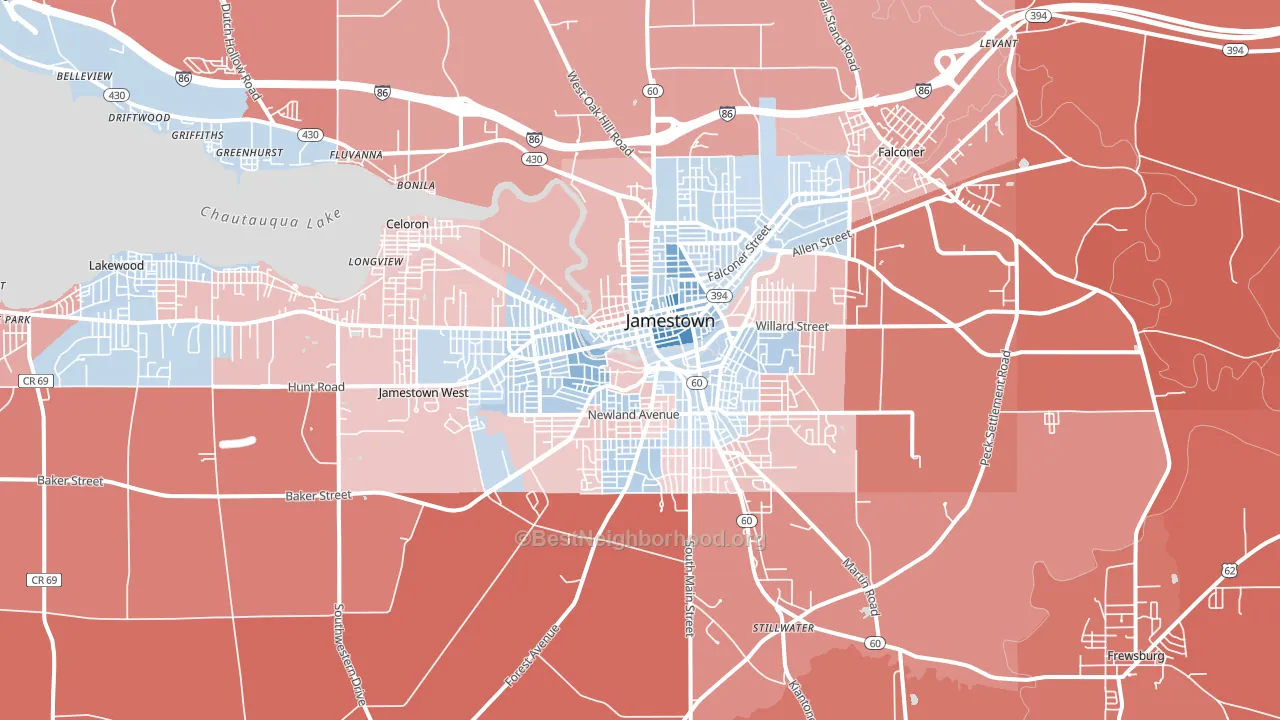 14701, NY block-group political-lean map