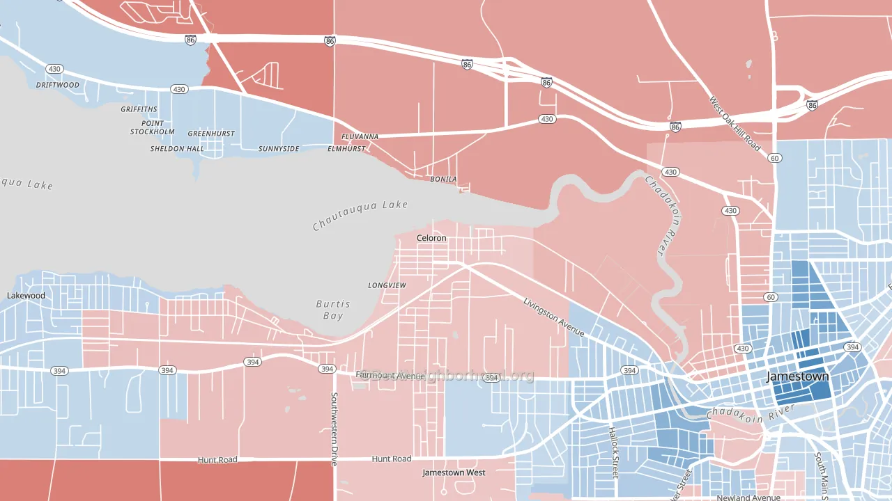 14720, NY block-group political-lean map
