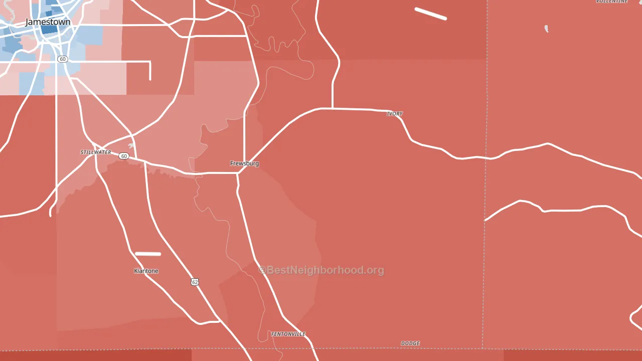 14738, NY block-group political-lean map
