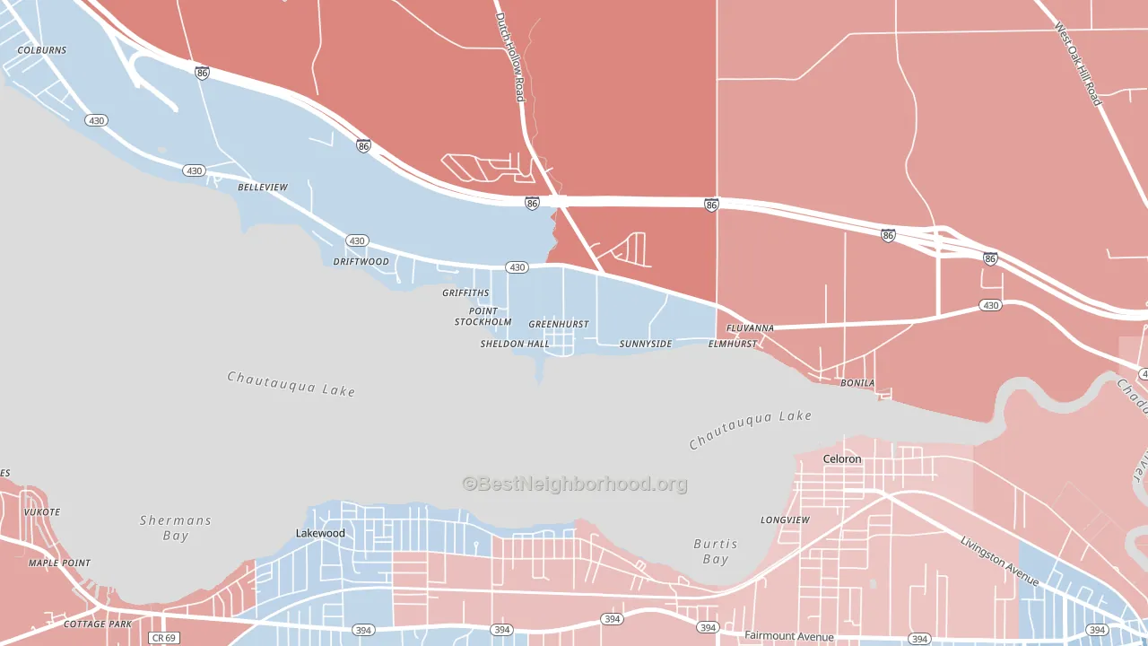 14742, NY block-group political-lean map
