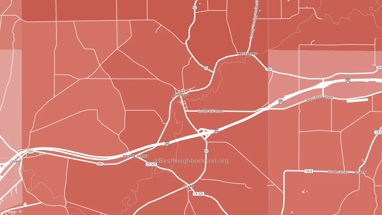 14747, NY block-group political-lean map