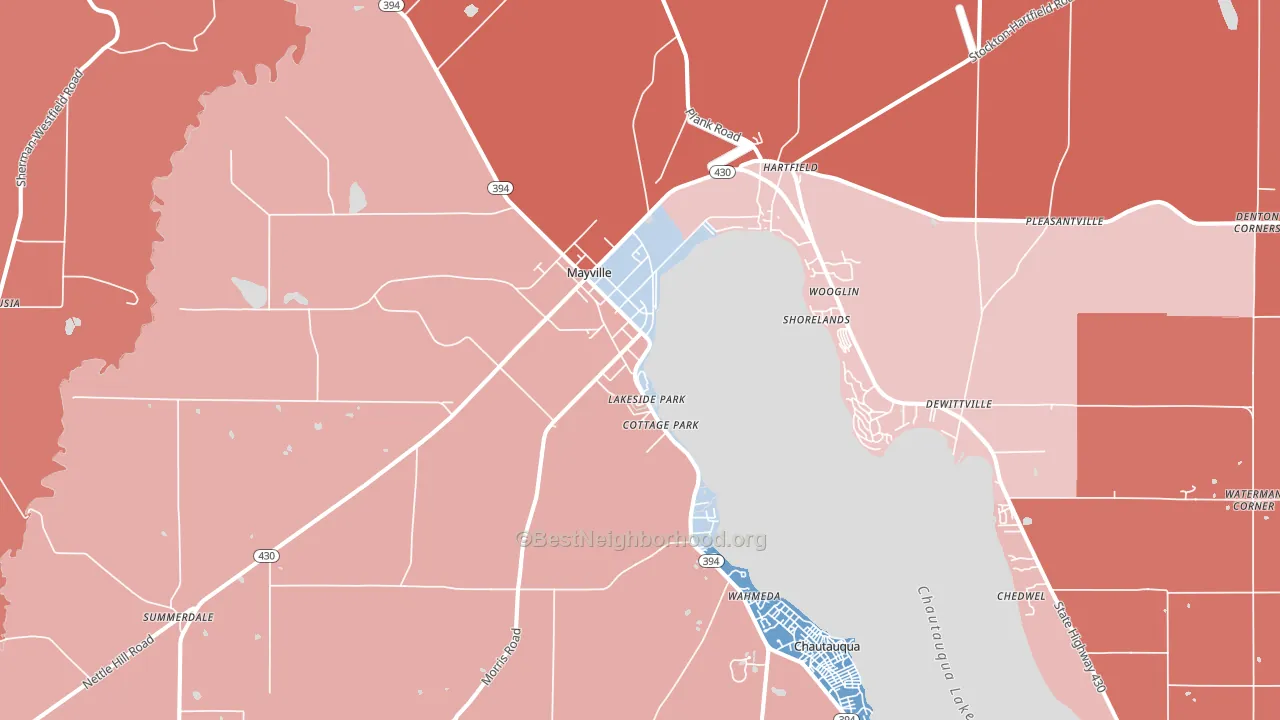 14757, NY block-group political-lean map