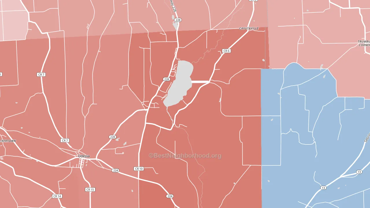 14805, NY block-group political-lean map