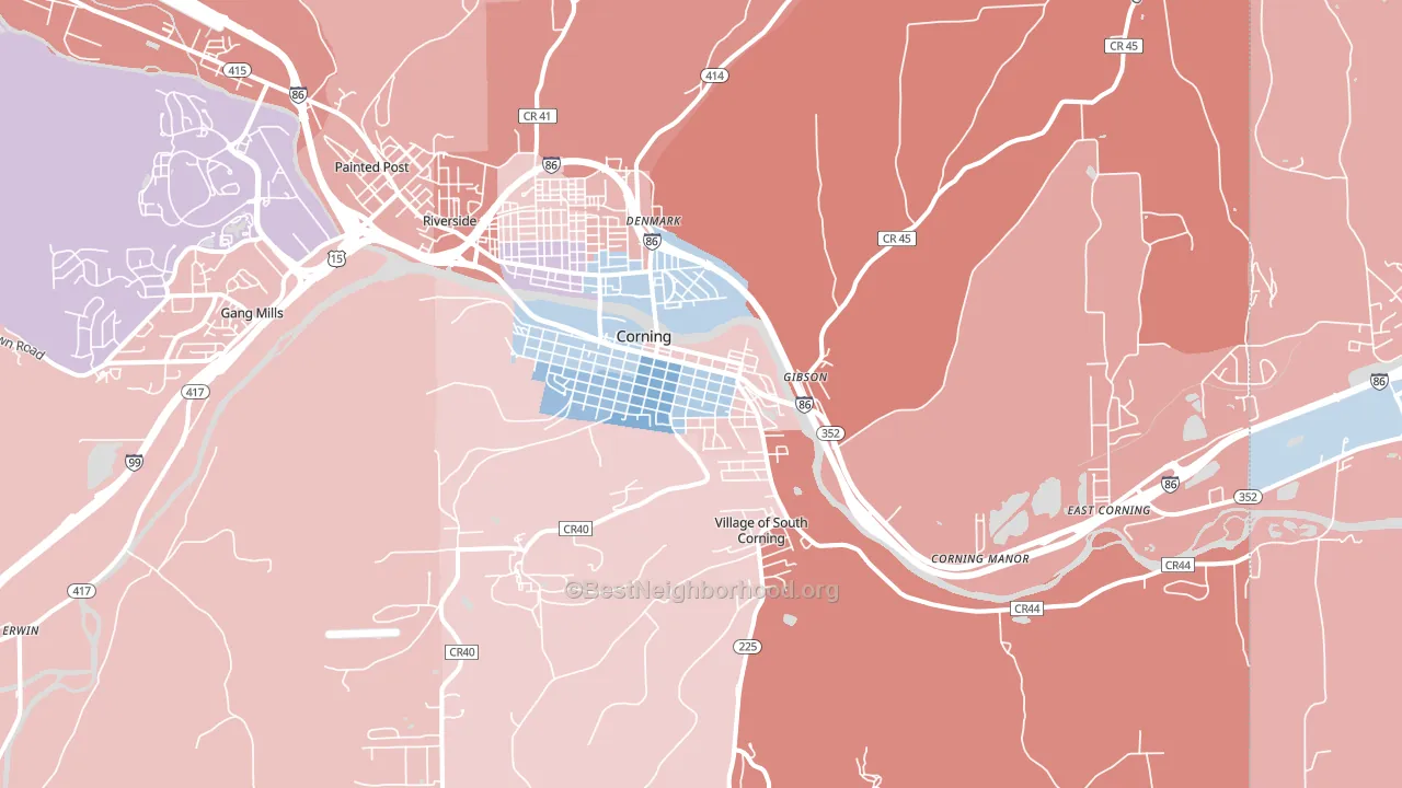 14830, NY block-group political-lean map