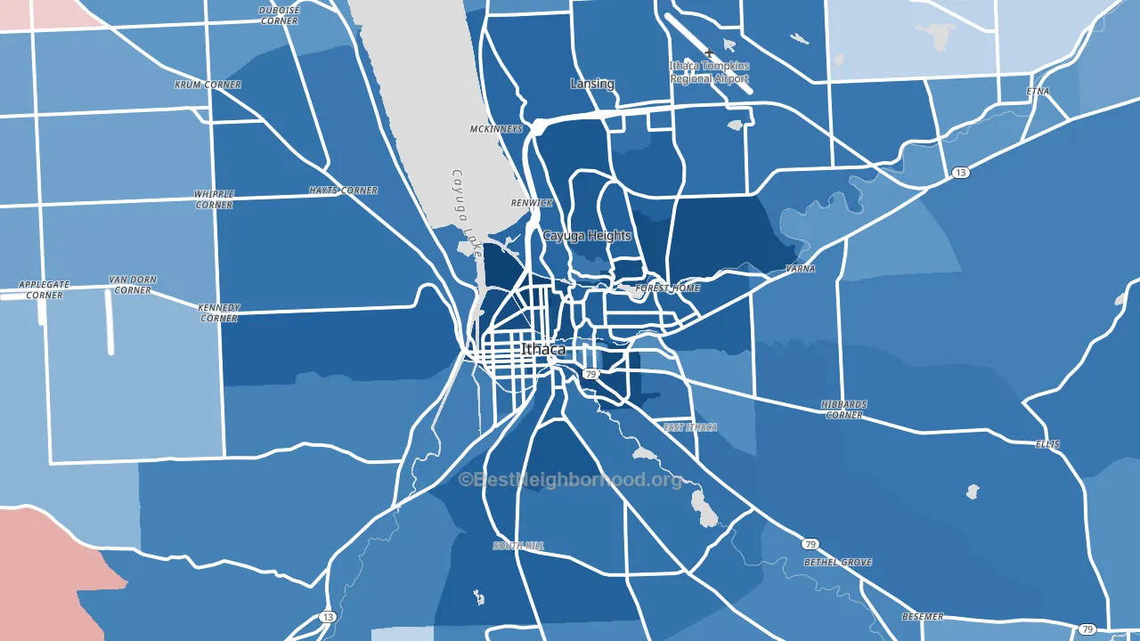 14850, NY block-group political-lean map