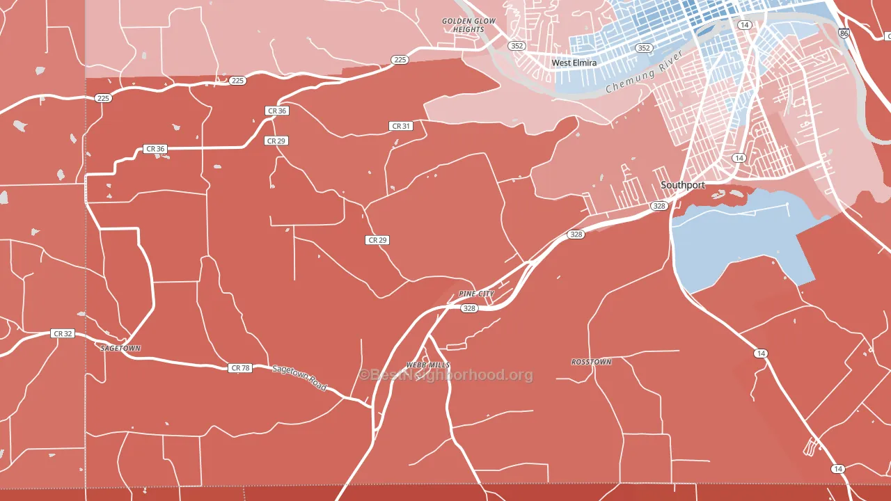 14871, NY block-group political-lean map