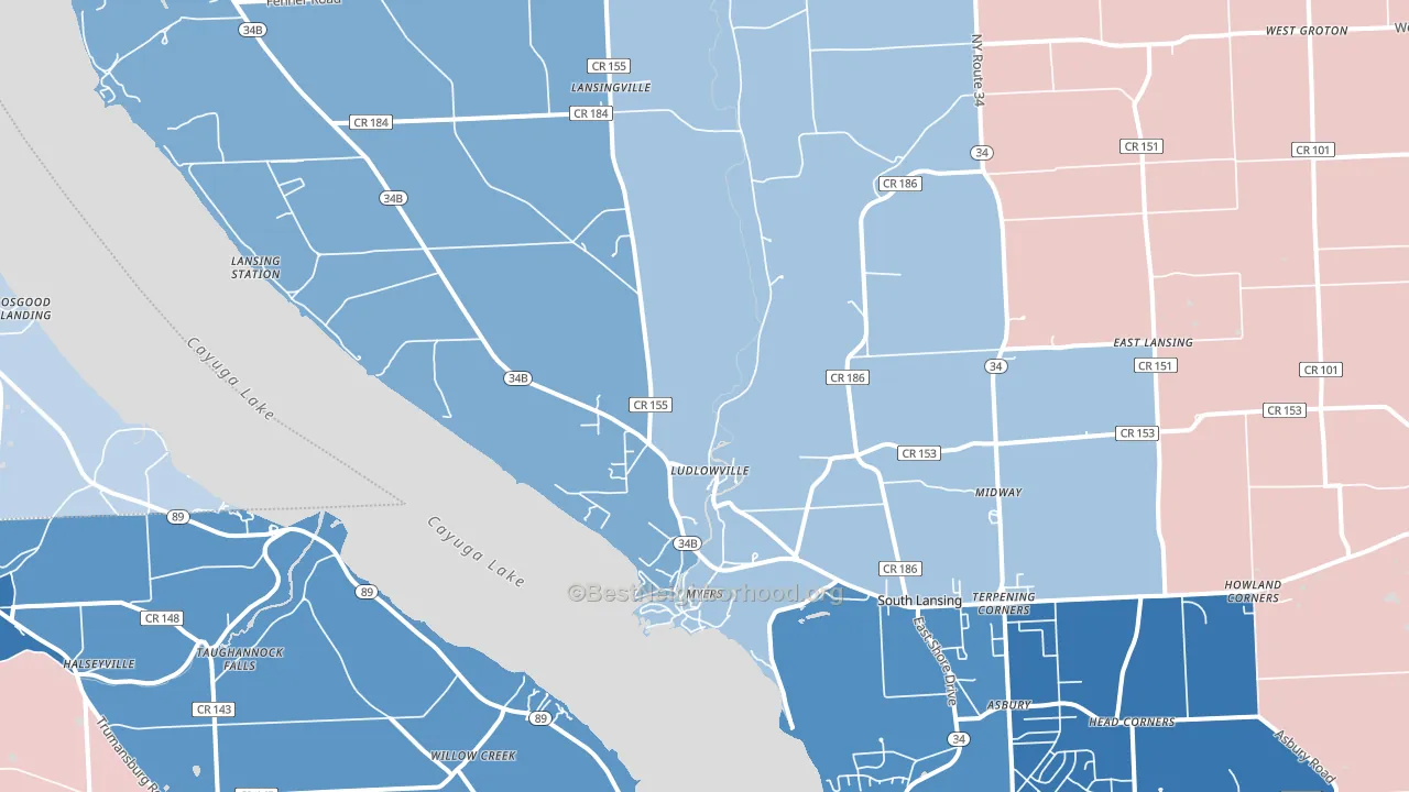 14882, NY block-group political-lean map