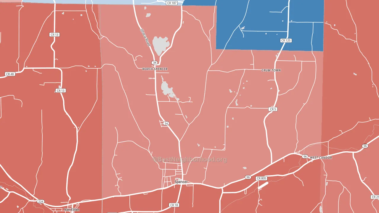 14883, NY block-group political-lean map