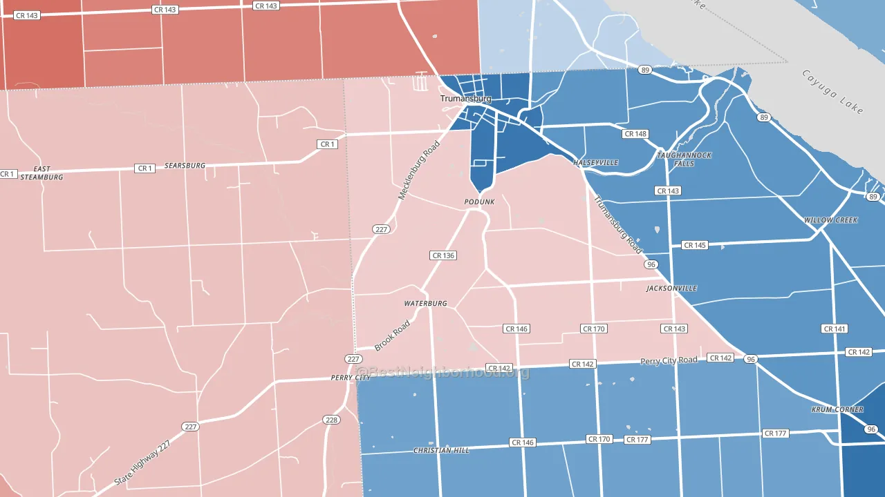14886, NY block-group political-lean map