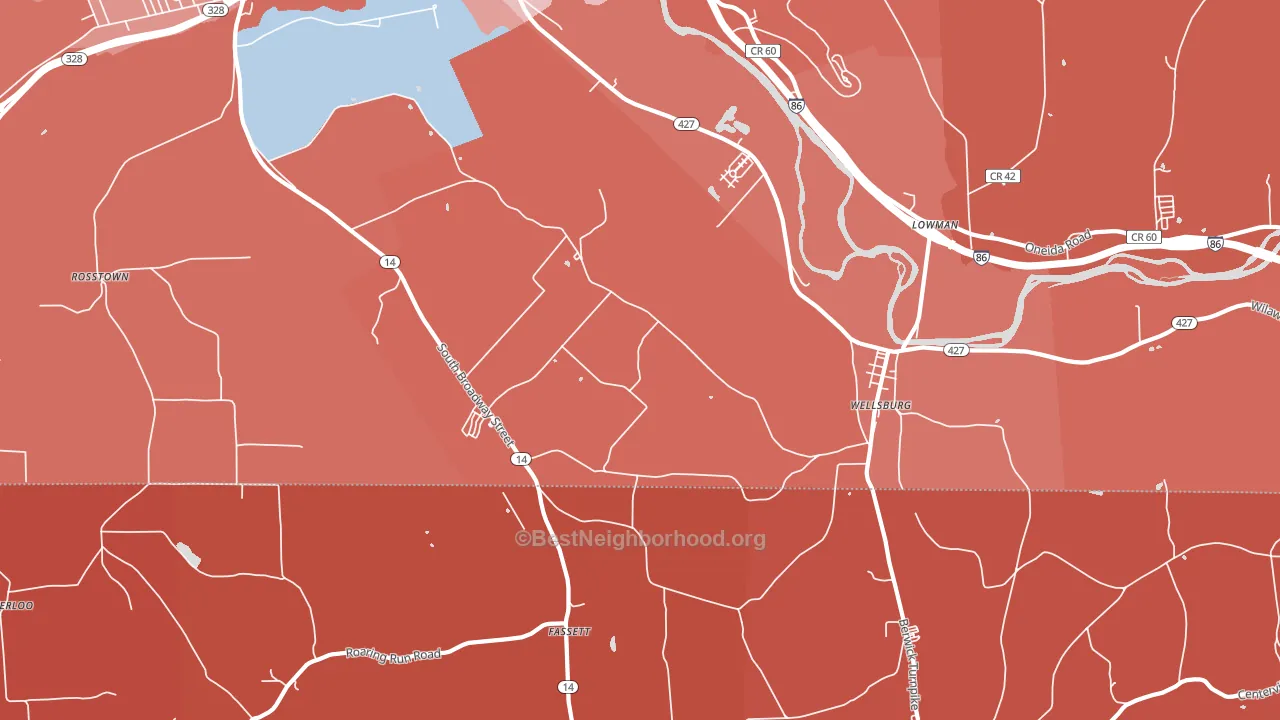 14894, NY block-group political-lean map