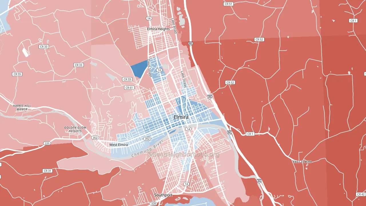 14901, NY block-group political-lean map