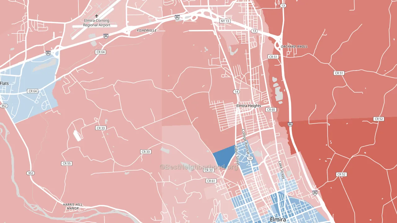 14903, NY block-group political-lean map
