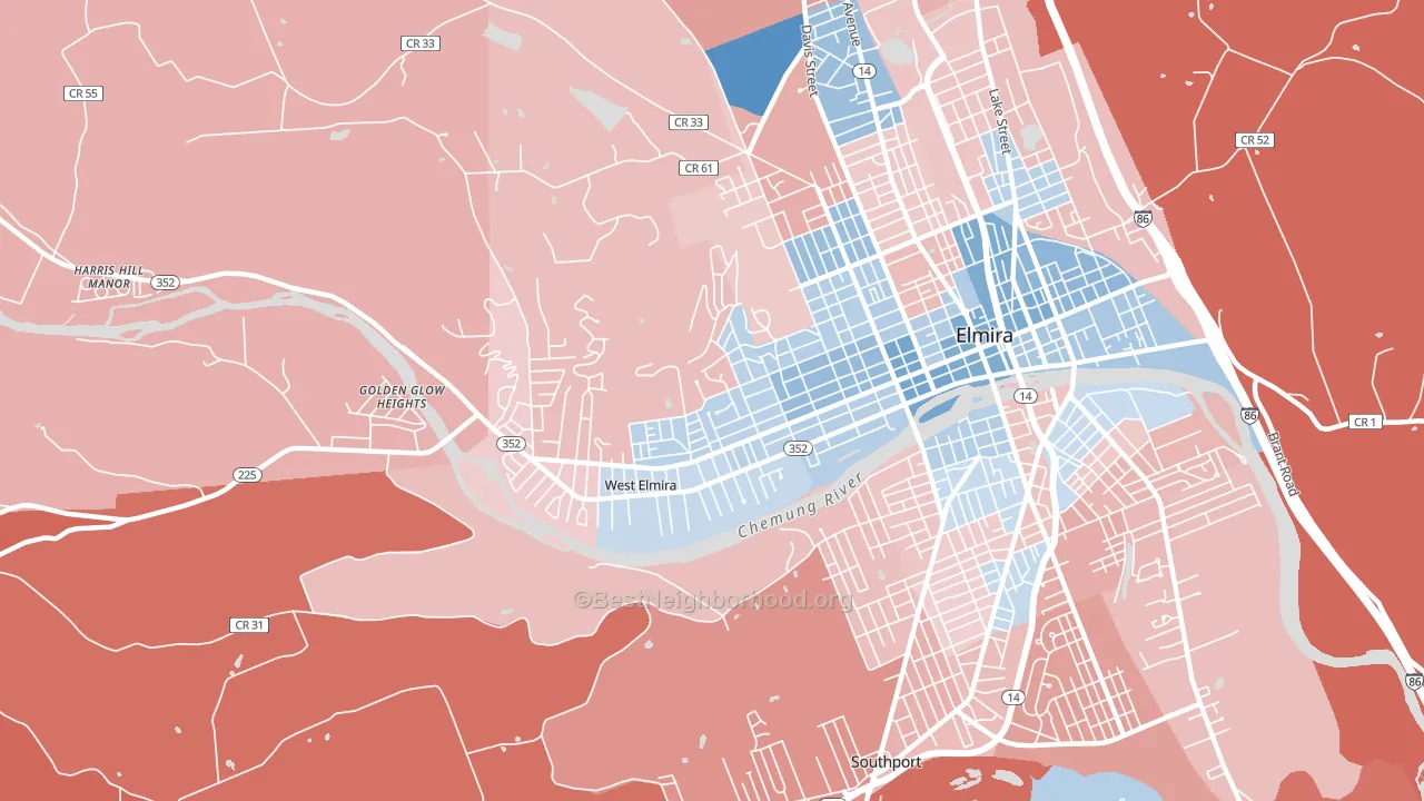 14905, NY block-group political-lean map