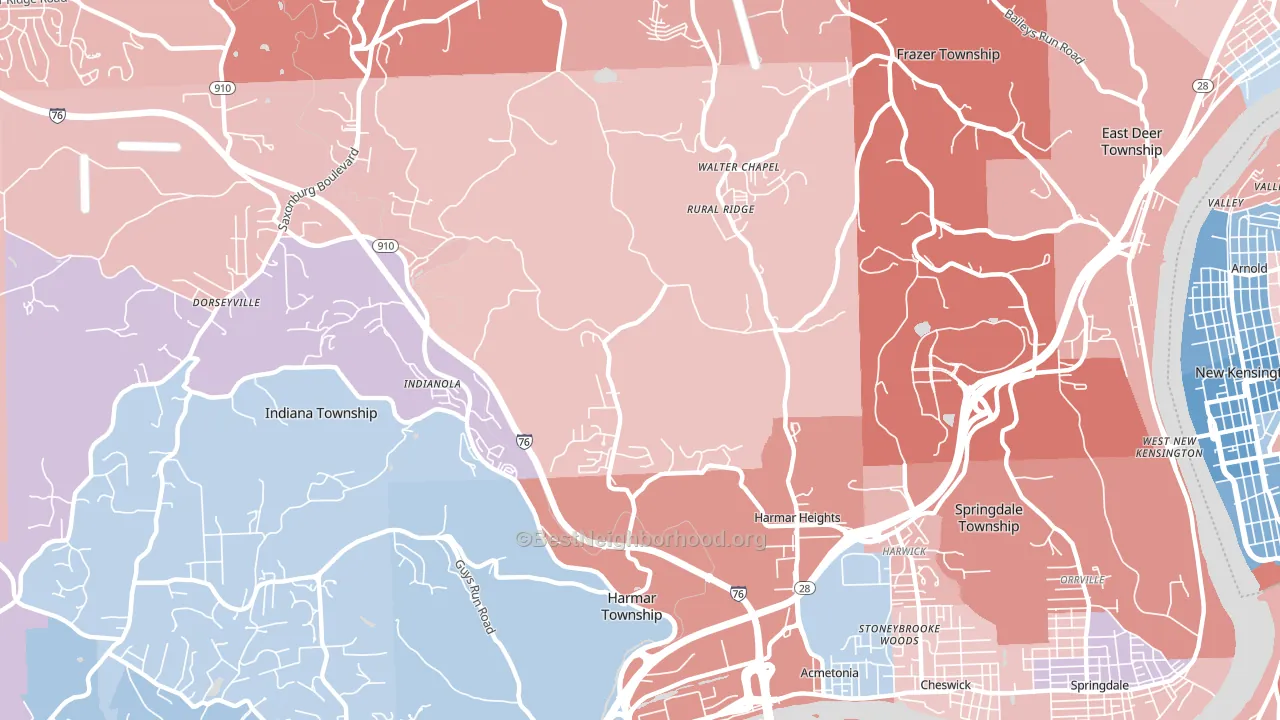15024, PA block-group political-lean map