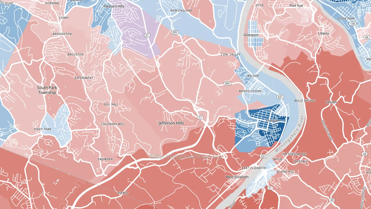 15025, PA block-group political-lean map