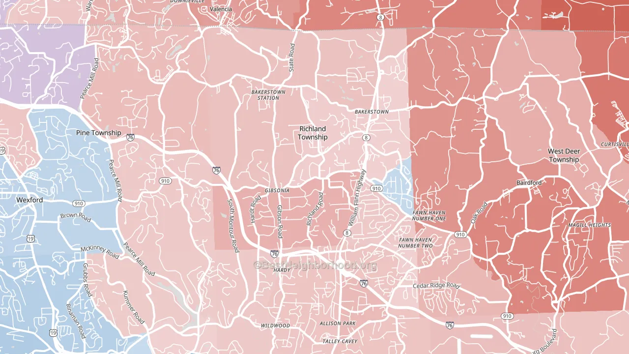 15044, PA block-group political-lean map
