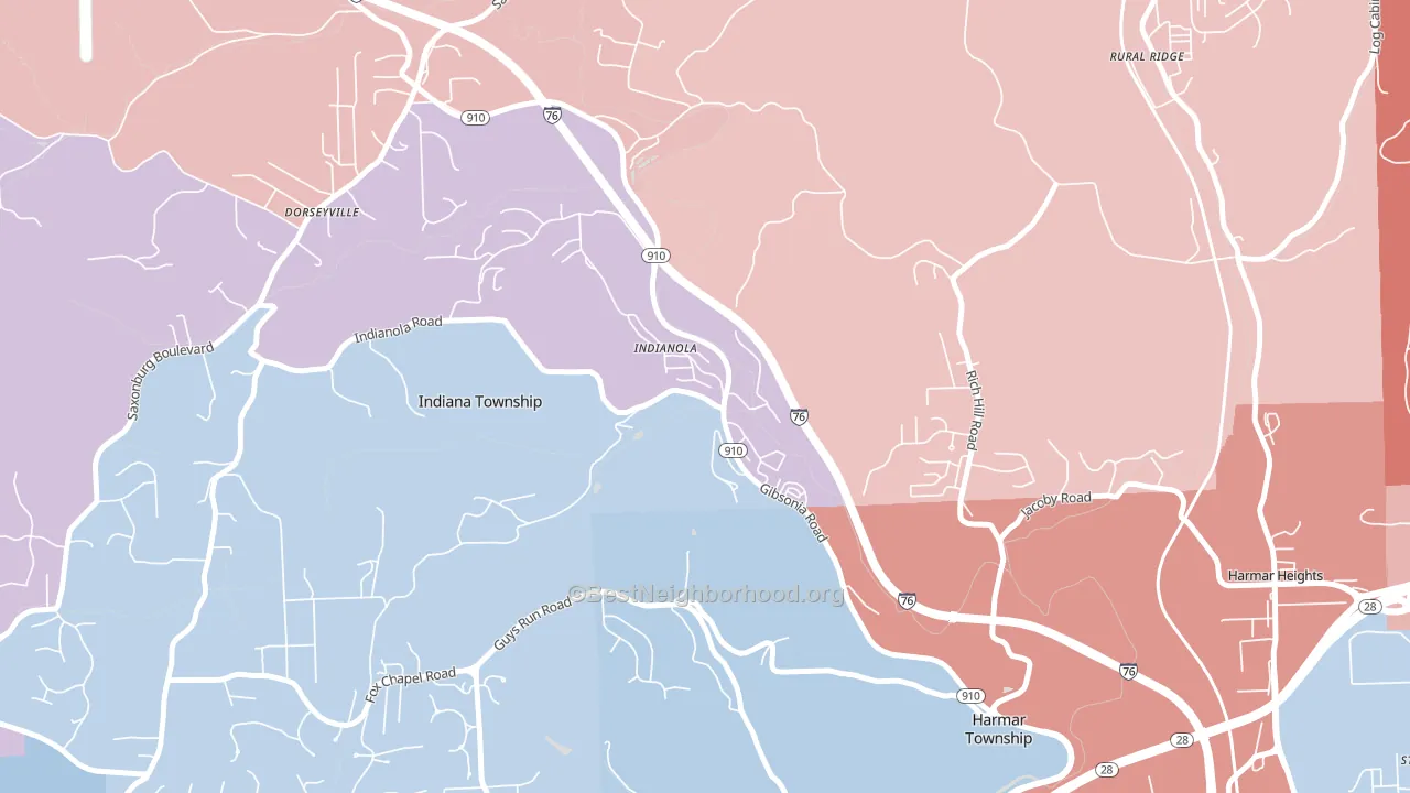 15051, PA block-group political-lean map