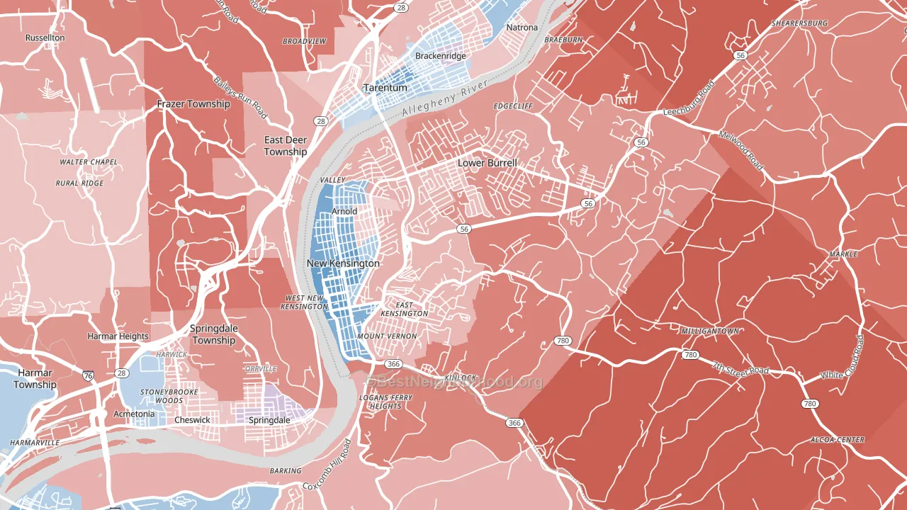 15068, PA block-group political-lean map