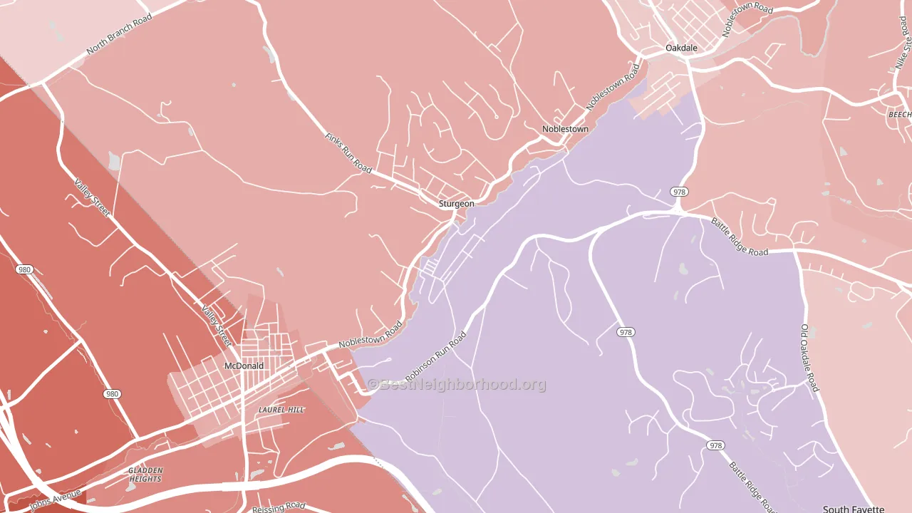 15082, PA block-group political-lean map
