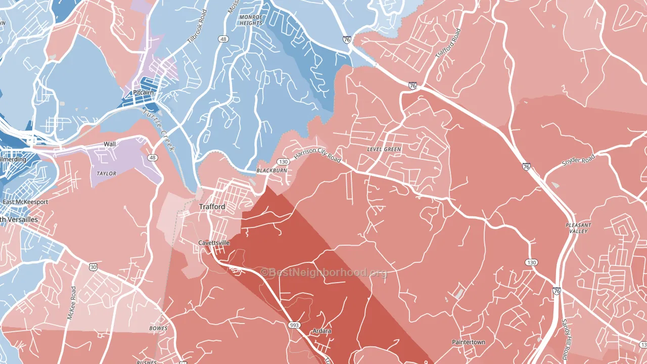 15085, PA block-group political-lean map