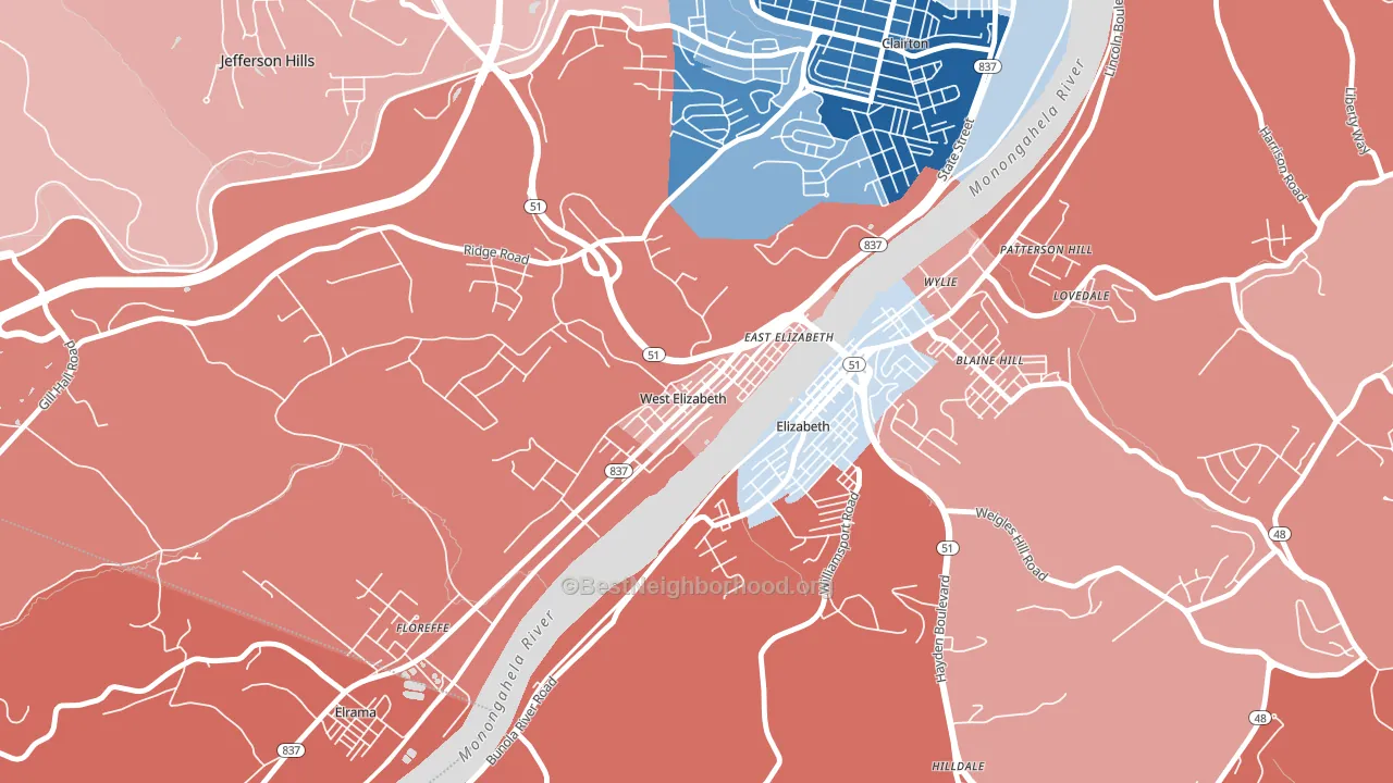 15088, PA block-group political-lean map
