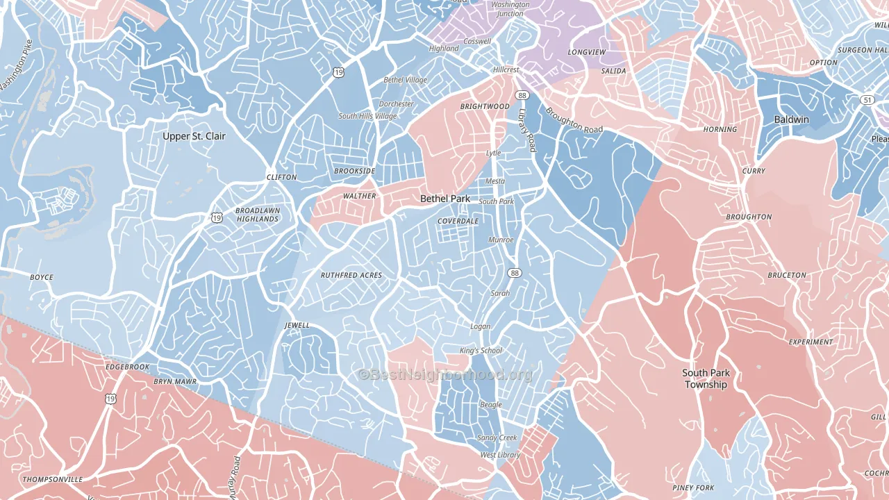 15102, PA block-group political-lean map