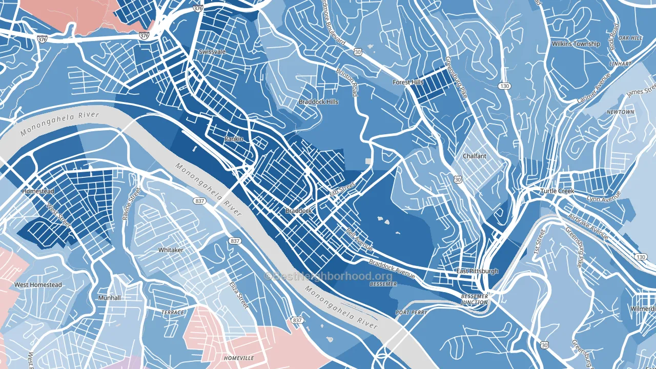 15104, PA block-group political-lean map