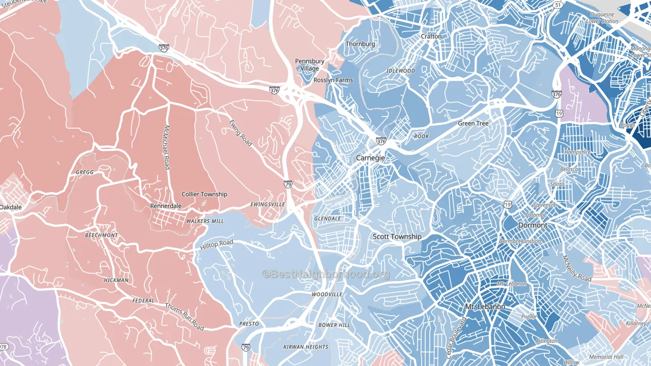 15106, PA block-group political-lean map