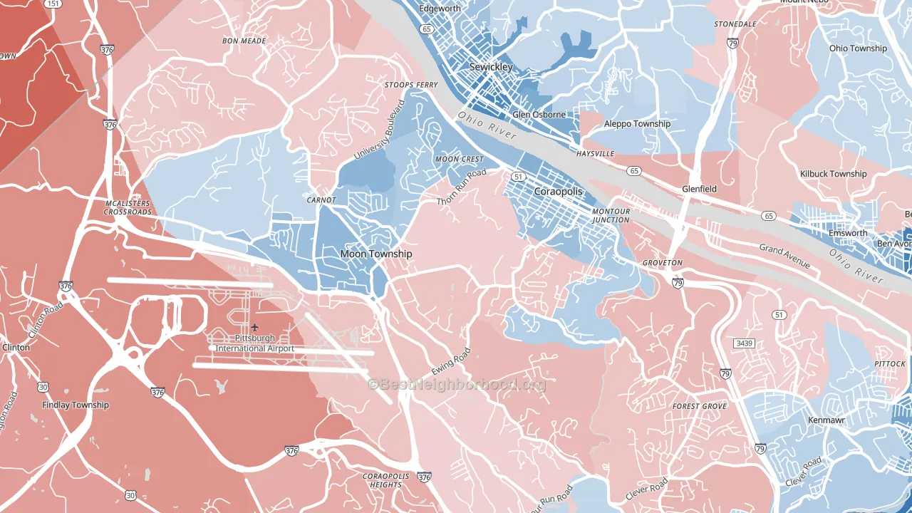 15108, PA block-group political-lean map