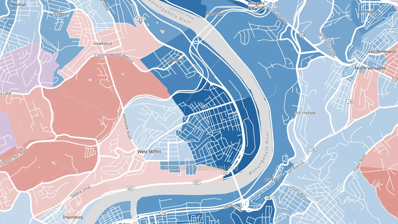 15110, PA block-group political-lean map