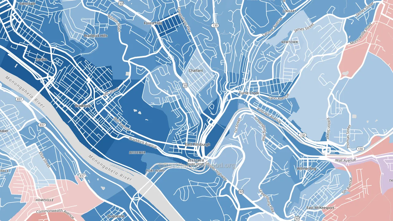 15112, PA block-group political-lean map
