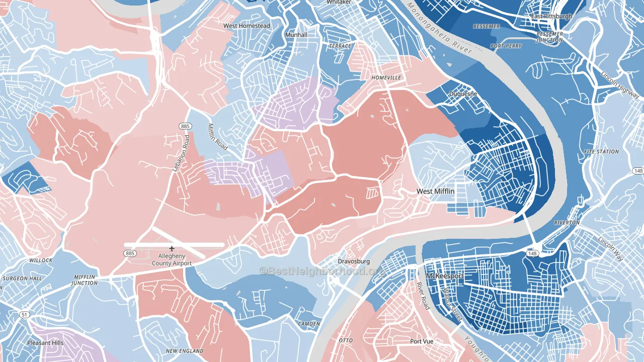 15122, PA block-group political-lean map