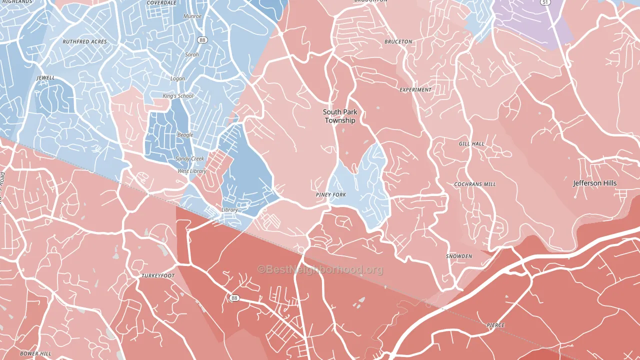 15129, PA block-group political-lean map