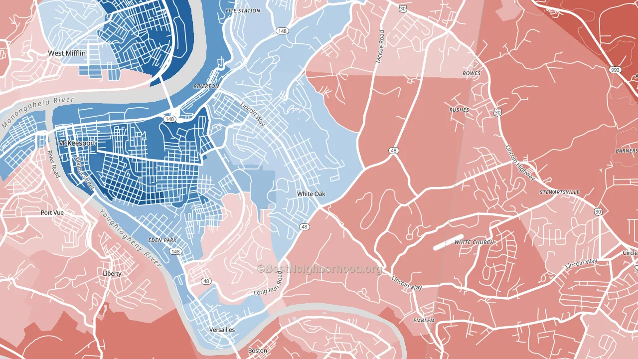 15131, PA block-group political-lean map
