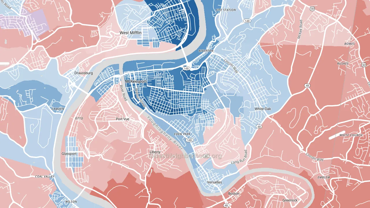 15132, PA block-group political-lean map
