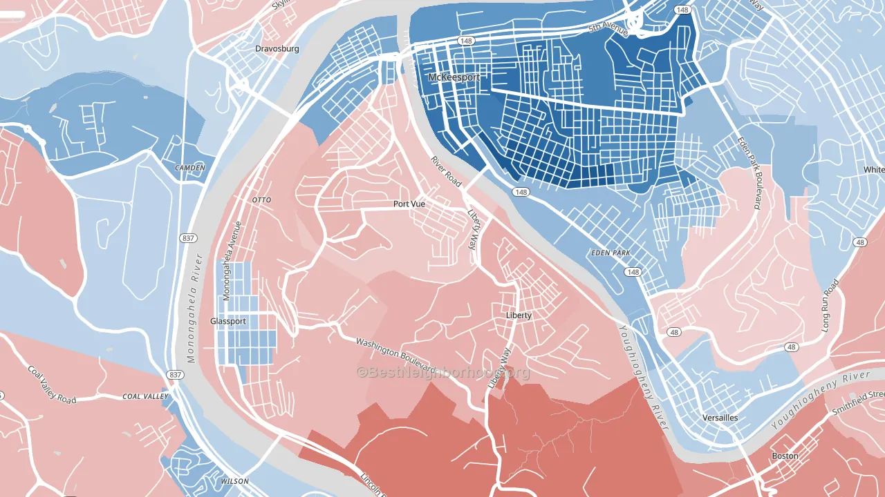 15133, PA block-group political-lean map