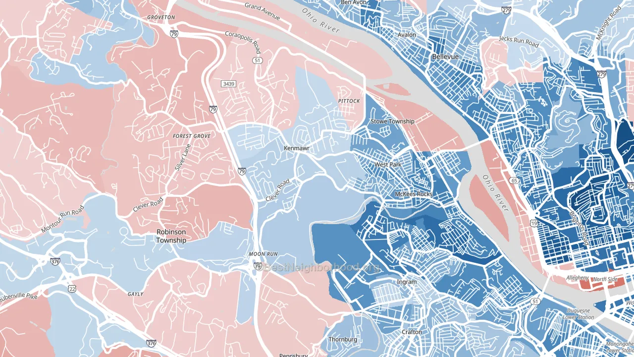 15136, PA block-group political-lean map