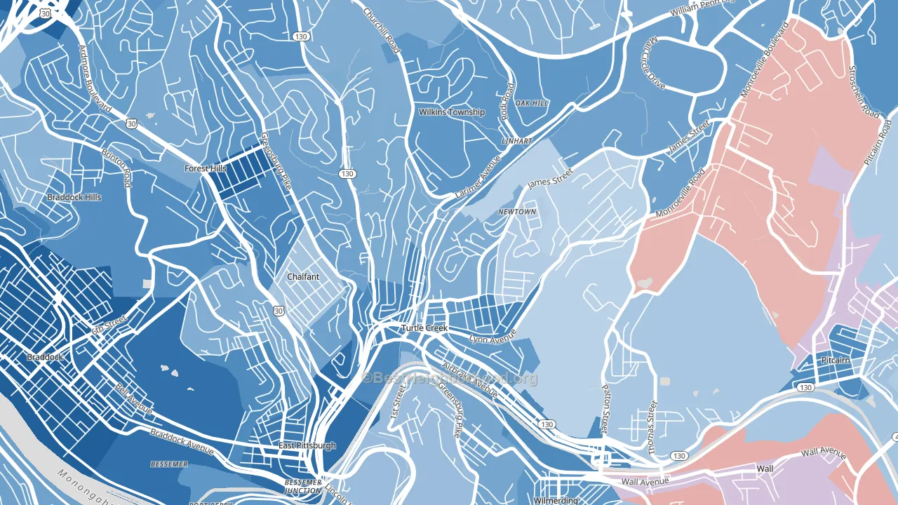 15145, PA block-group political-lean map