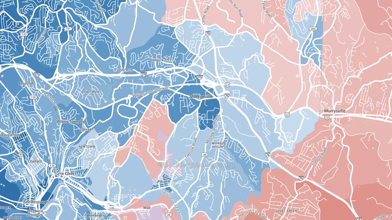 15146, PA block-group political-lean map