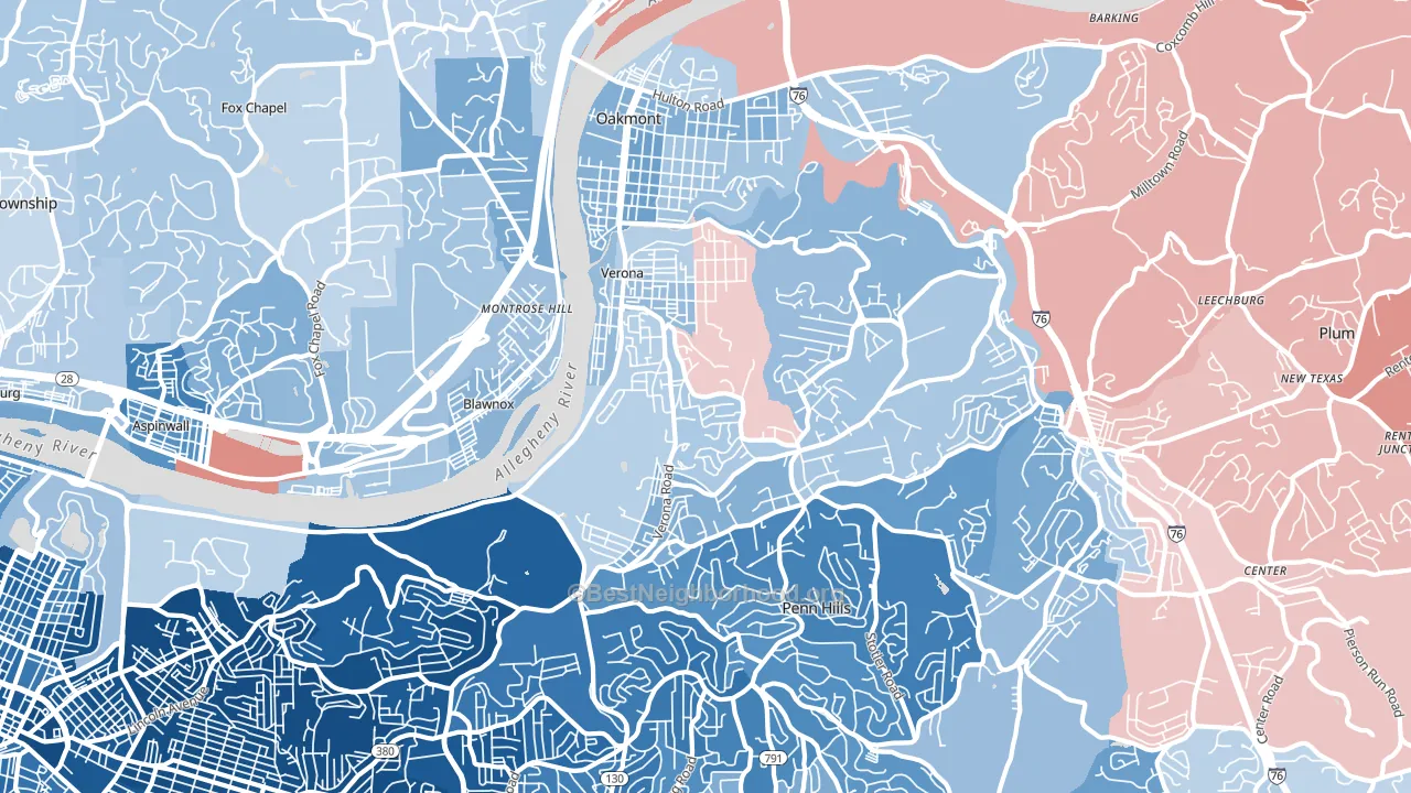 15147, PA block-group political-lean map