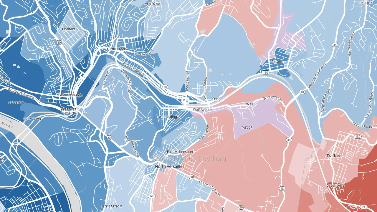 15148, PA block-group political-lean map