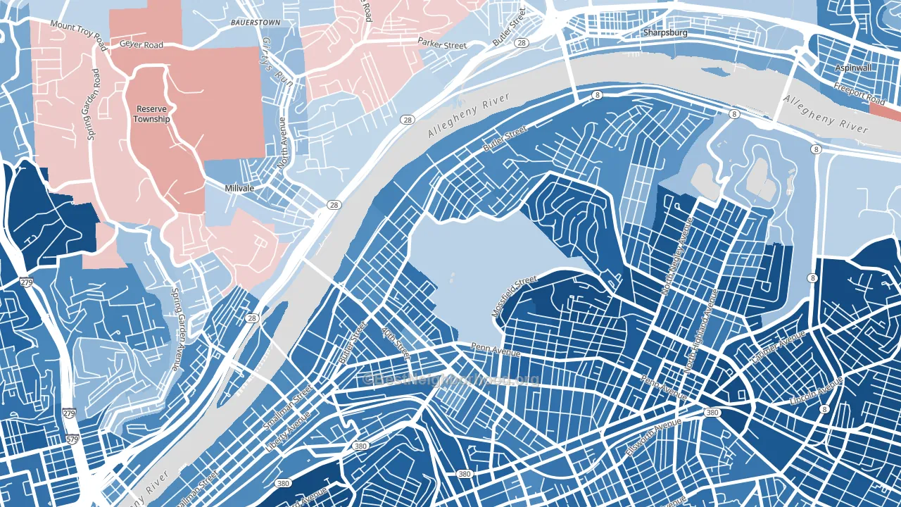 15201, PA block-group political-lean map