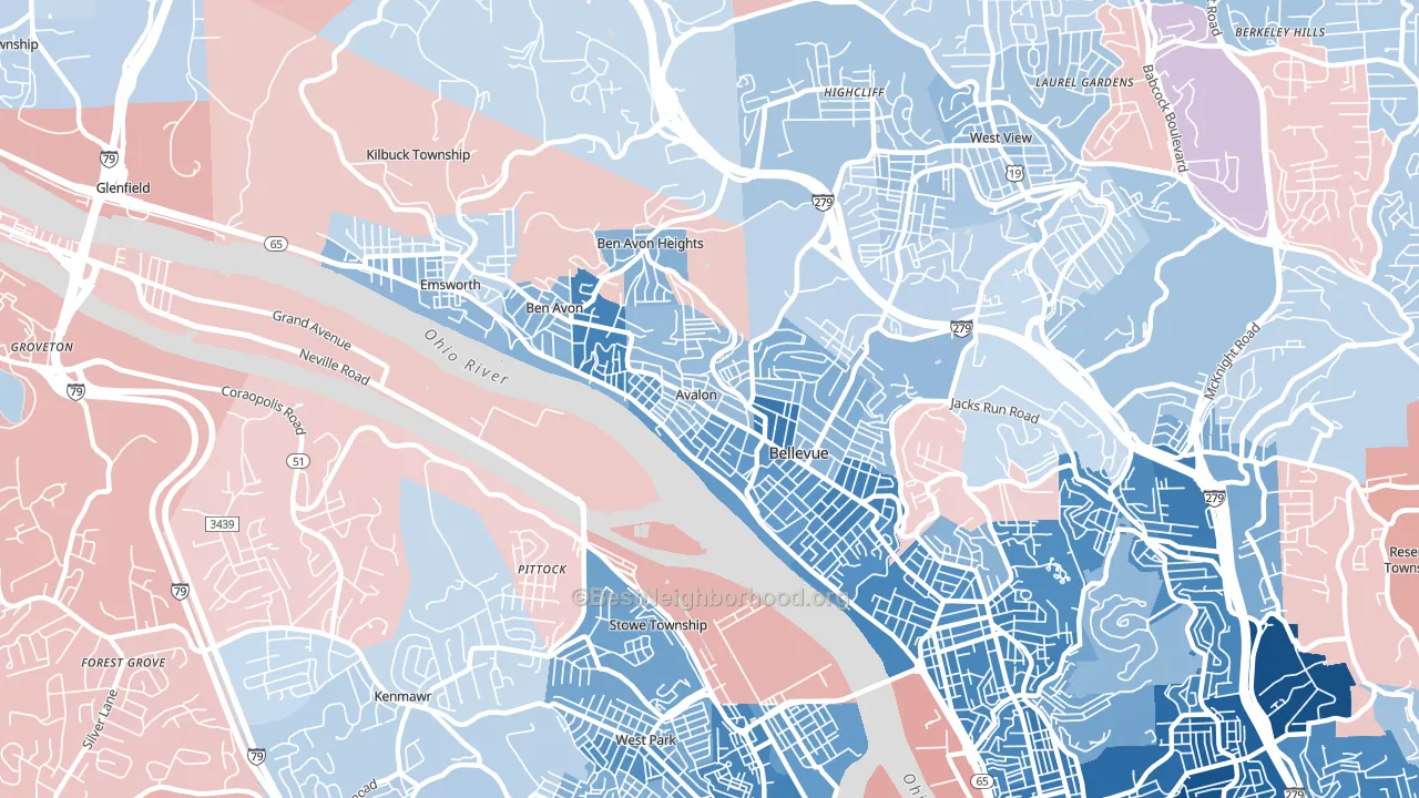15202, PA block-group political-lean map