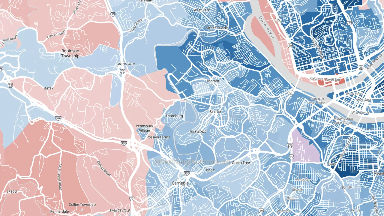 15205, PA block-group political-lean map