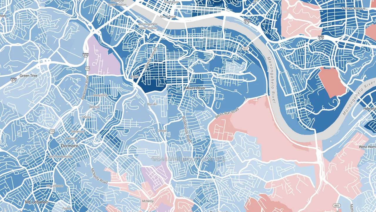 15210, PA block-group political-lean map