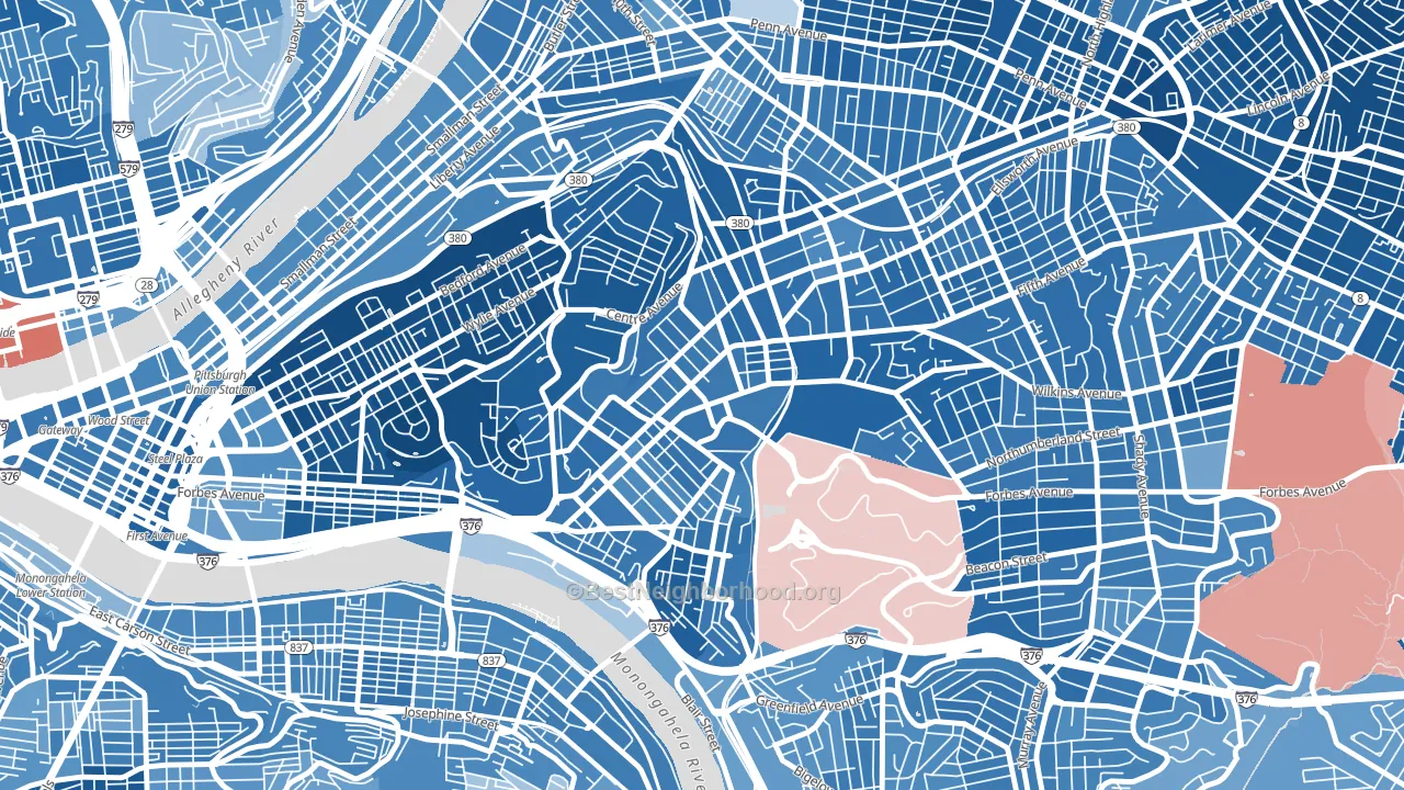 15213, PA block-group political-lean map