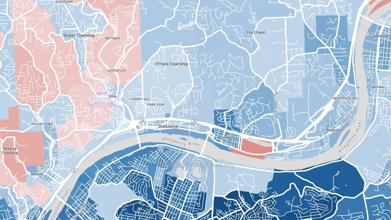 15215, PA block-group political-lean map