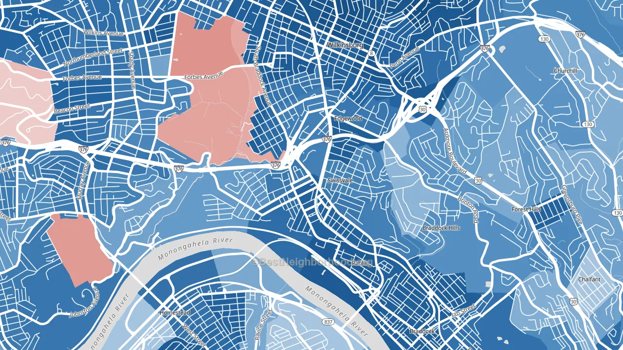 15218, PA block-group political-lean map