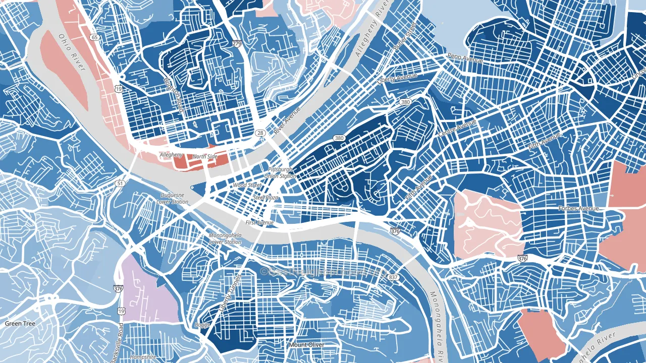 15219, PA block-group political-lean map